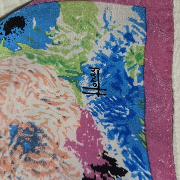 Vintage Honey Floral Patterned Scarf with Pink Border - Picture 3 of 5